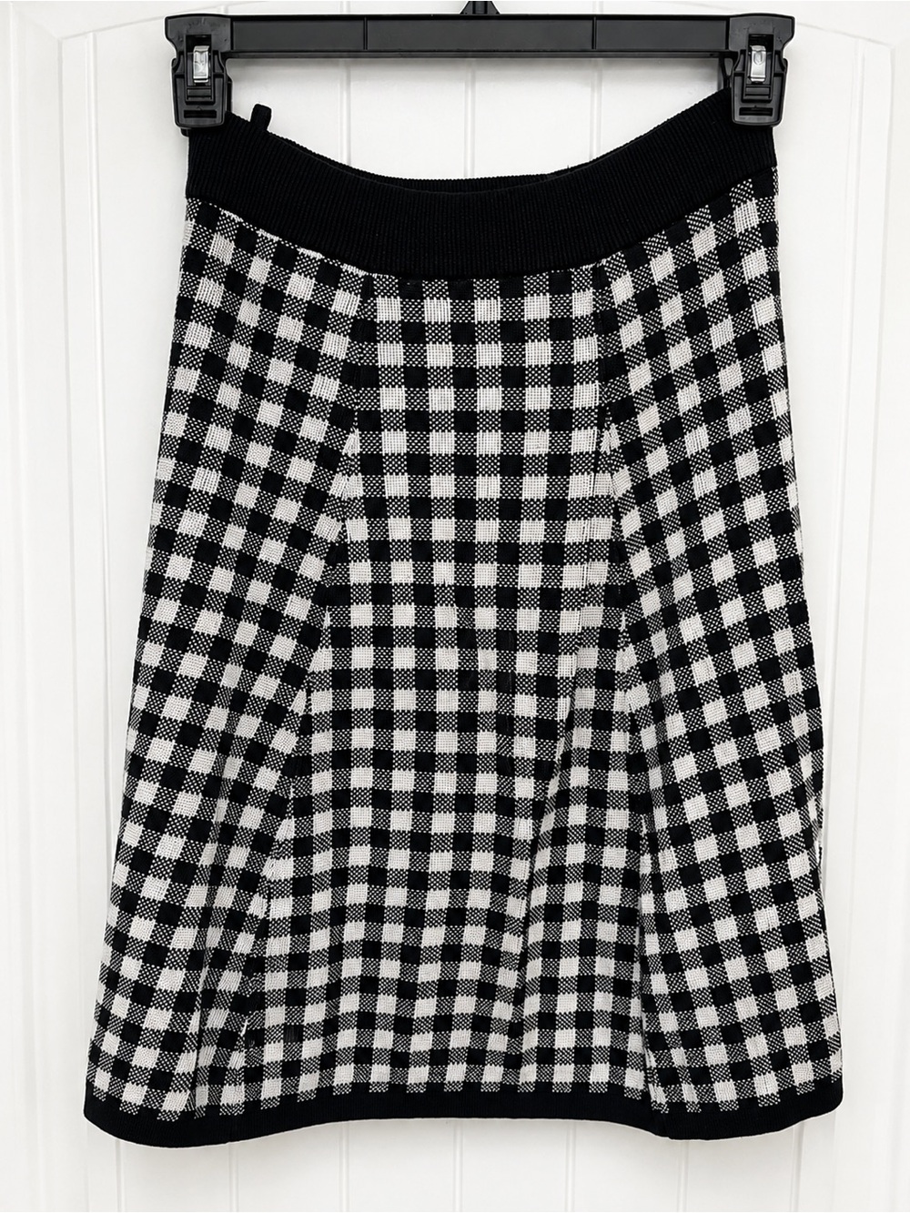 Vintage Richard & Co Black White Gingham Knit Pleated Skirt XS